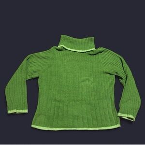 Green Turtleneck Ribbed Sweater